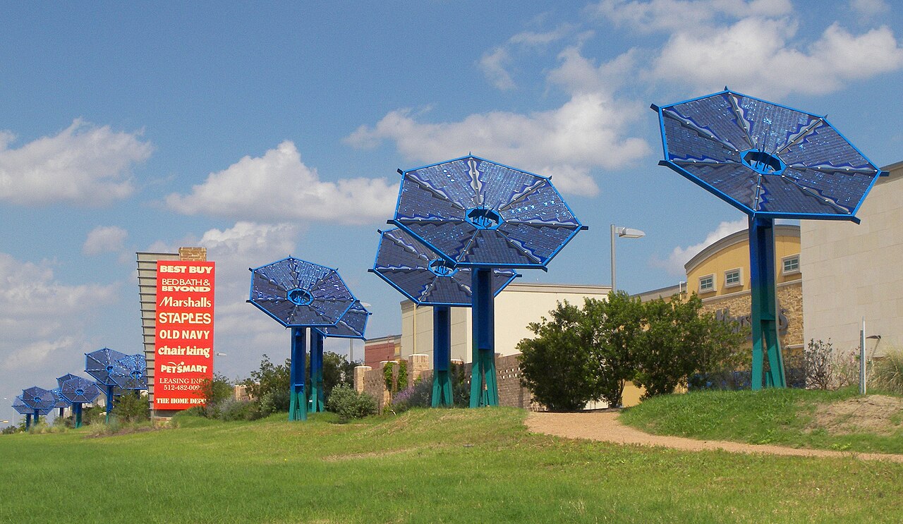 Solar panel array in the sustainably designed Mueller neighborhood of Austin
