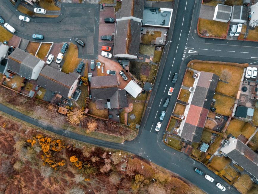 Quiet residential street in a planned suburban community
