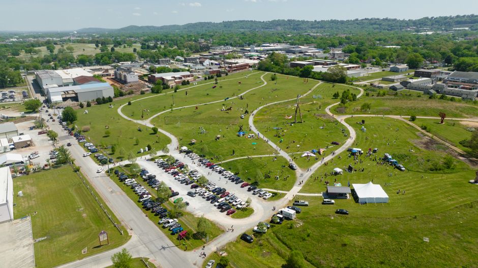 Neighborhood park space with walking path