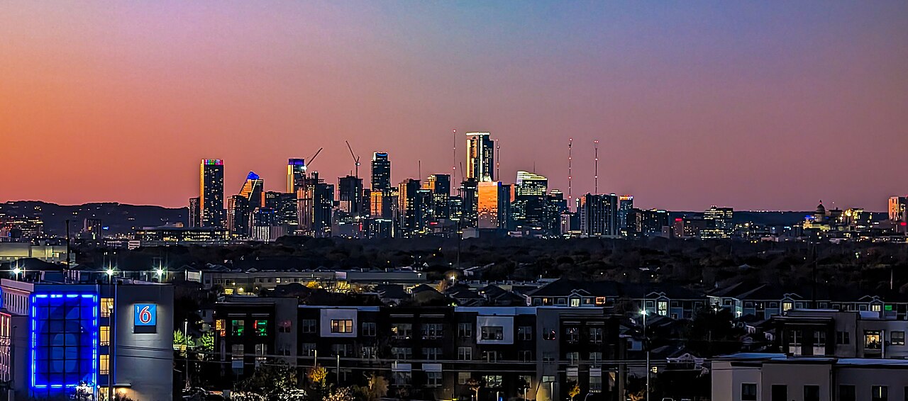 Evening view of the Austin, Texas skyline