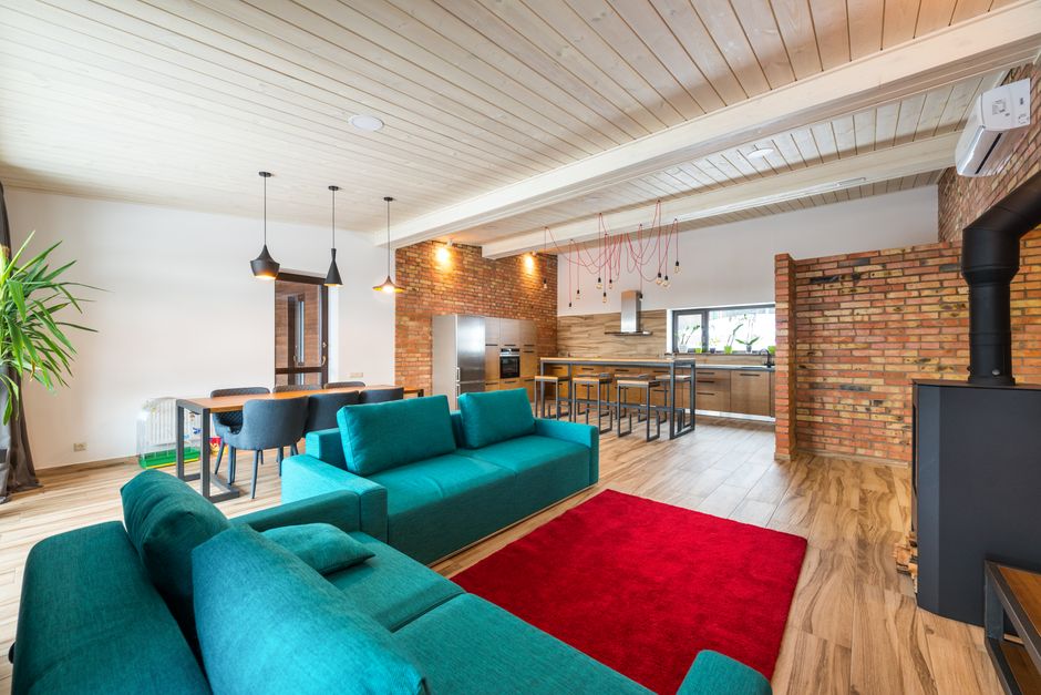 Bright modern apartment living room with contemporary furnishings