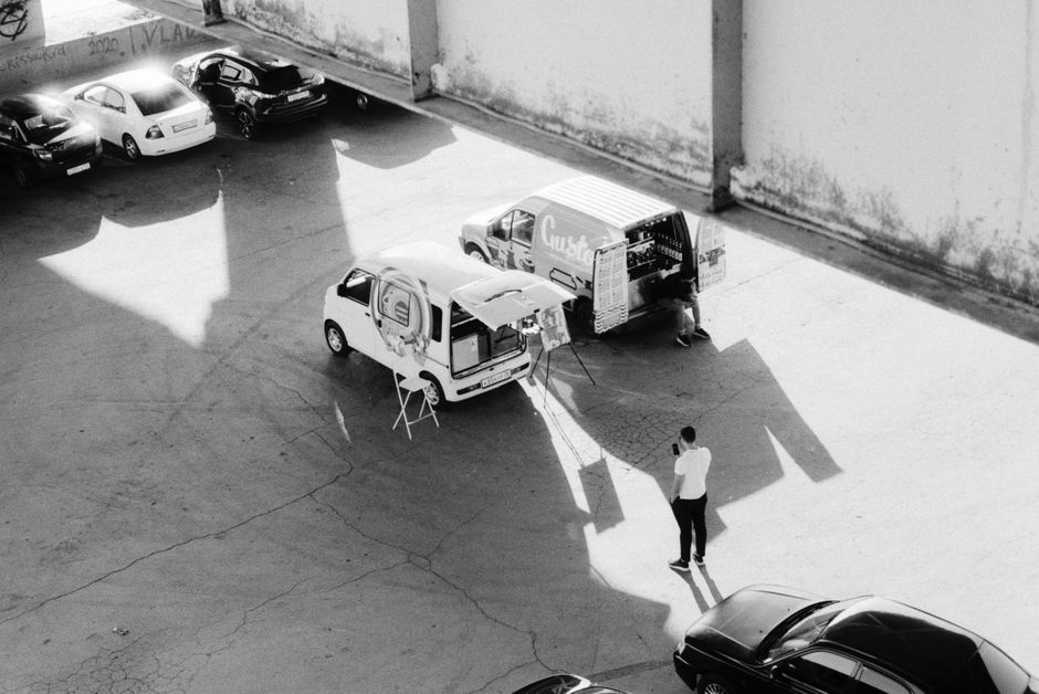 Outdoor food truck park seating area, a common East Austin gathering spot