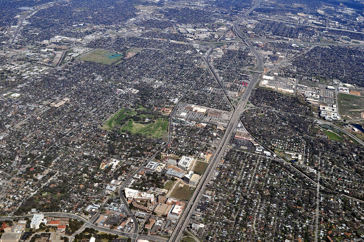 Aerial view of the historic Hyde Park neighborhood near central Austin